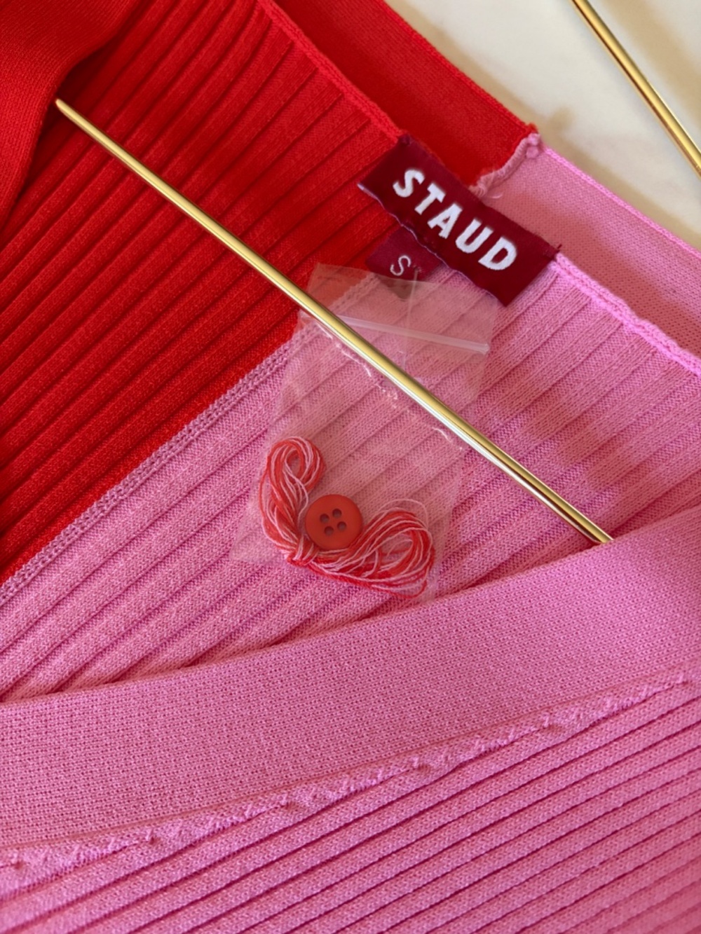 NWT STAUD Colorblock Red Pink Long Sleeve Sweater Dress - Picture 5 of 7